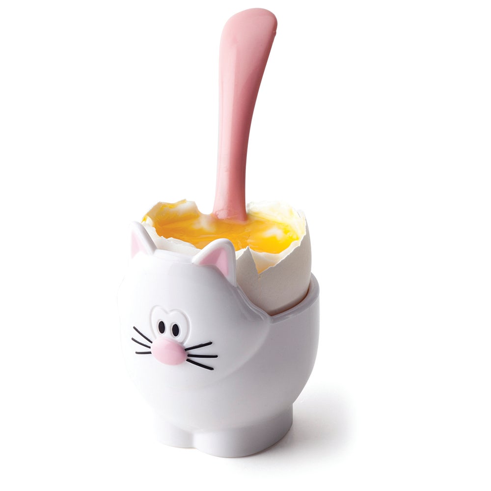 Meow eggcup and spoon White One Size