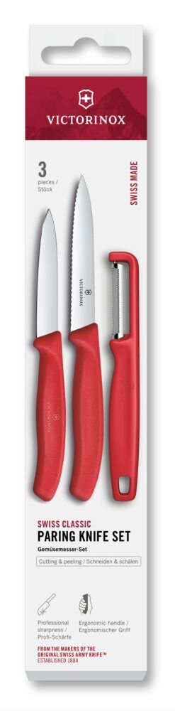 Swiss Classic, paring knife set w I-peeler, 3pcs Red One Size