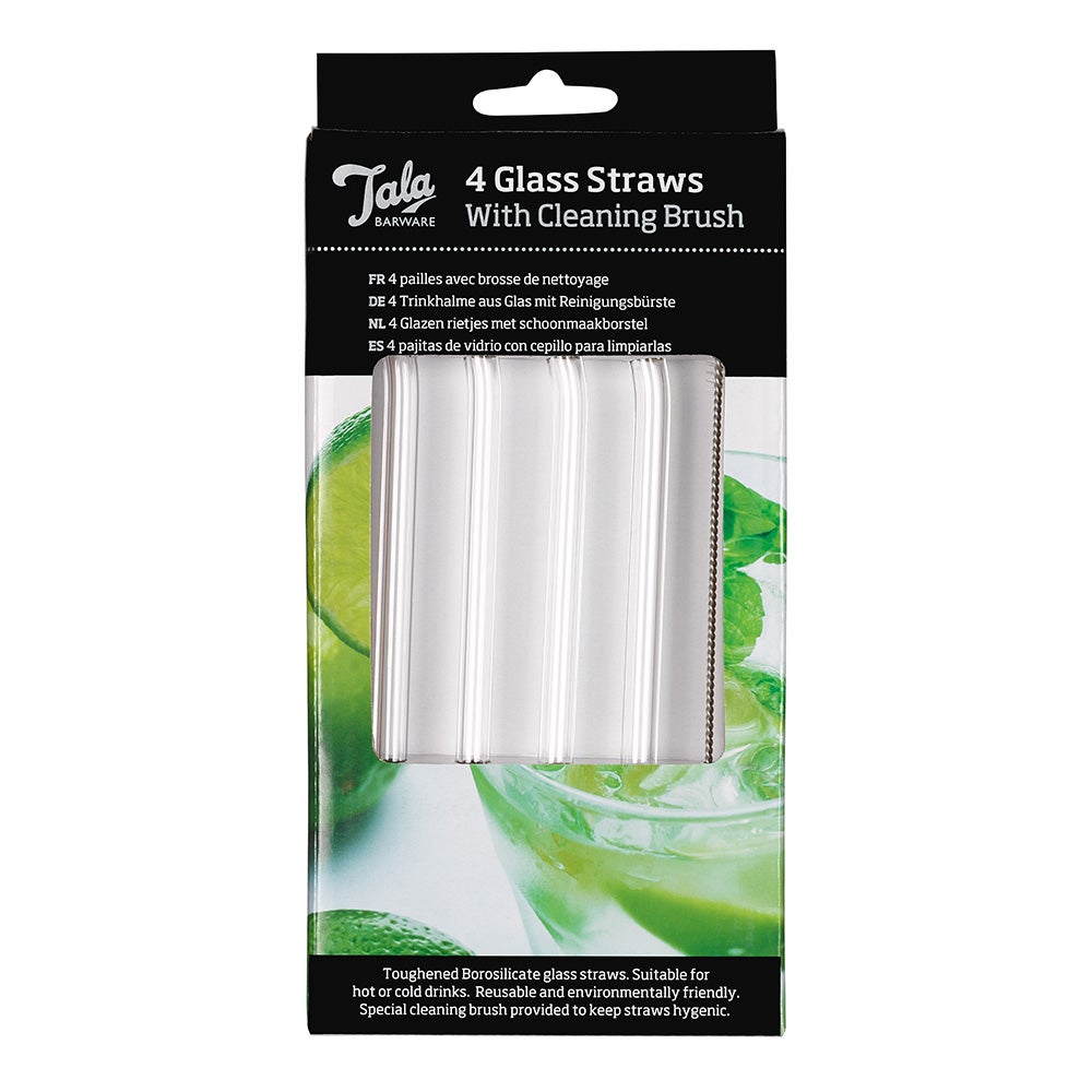 Tala Sugrör av glas 4 pack med rengörningsborste Transparent One Size