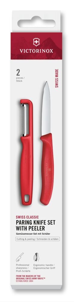 Swiss Classic, paring knife set w I-peeler, 2pcs Red One Size